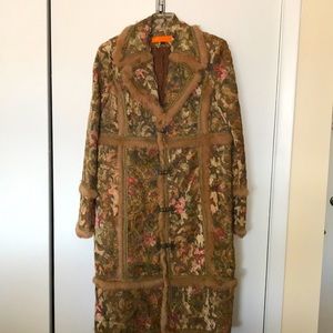 Cynthia Steffens Brocade and fur coat